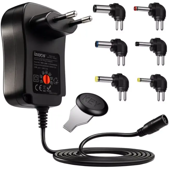 Izoxis Universele Adapter 3–12V met USB & 6 Pluggen – 30W