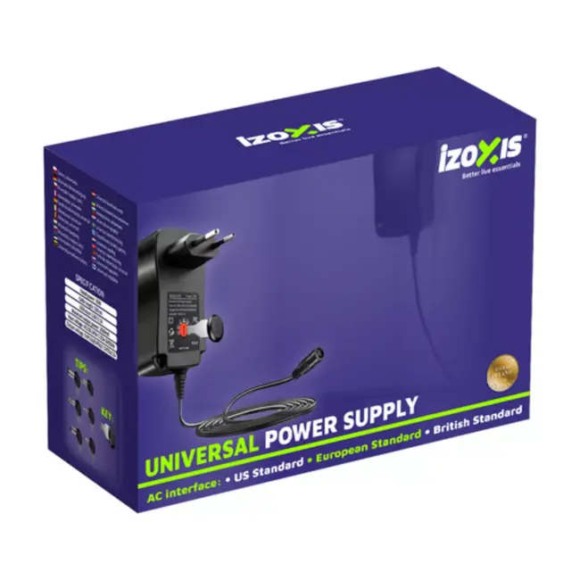 Izoxis Universele Adapter 3–12V met USB & 6 Pluggen – 30W
