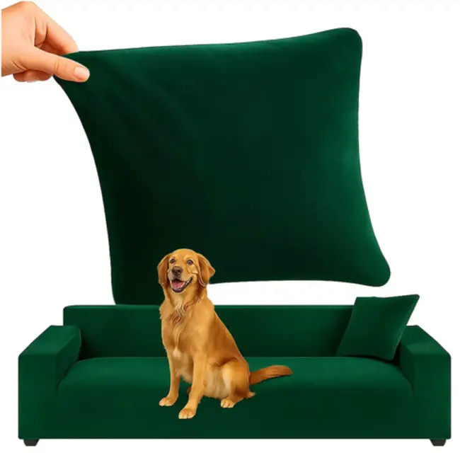 Ruhhy Bankhoes Velours Donkergroen 190–230 cm – Incl. Kussenhoes