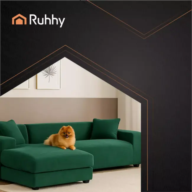 Ruhhy Bankhoes Velours Donkergroen 190–230 cm – Incl. Kussenhoes