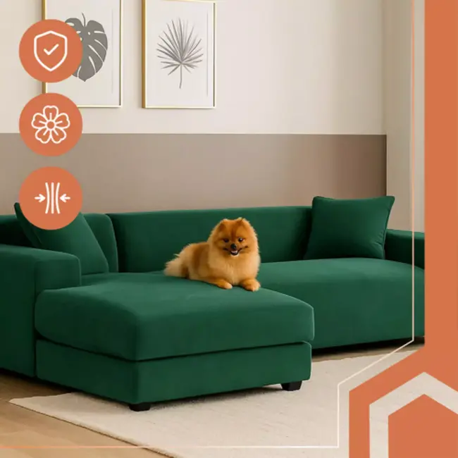 Ruhhy Bankhoes Velours Donkergroen 190–230 cm – Incl. Kussenhoes