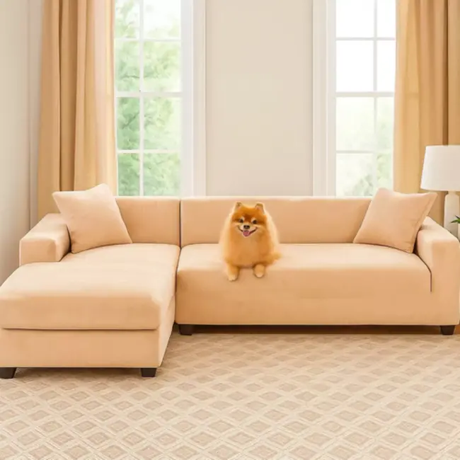 Ruhhy Bankhoes Beige 190–230 cm – Incl. Kussenhoes en Stretchstof