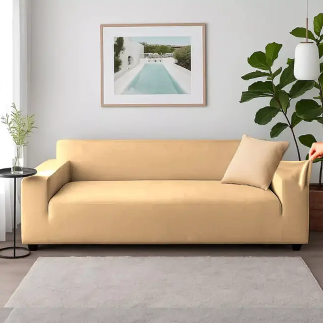 Ruhhy Bankhoes Beige 190–230 cm – Incl. Kussenhoes en Stretchstof