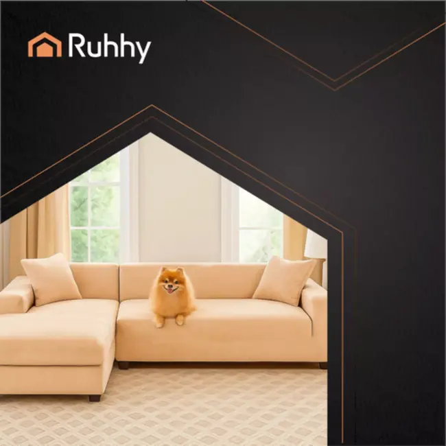 Ruhhy Bankhoes Beige 190–230 cm – Incl. Kussenhoes en Stretchstof