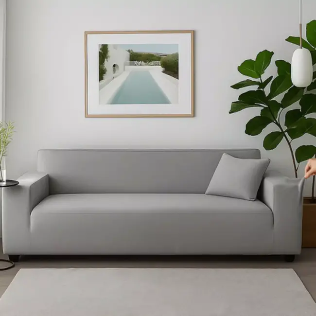 Ruhhy Bankhoes Lichtgrijs 190–230 cm – Incl. Kussenhoes & Stretchstof