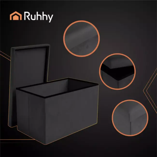 Ruhhy Zwarte Fluwelen Poef 60×30×30 cm – Comfort & Stijl