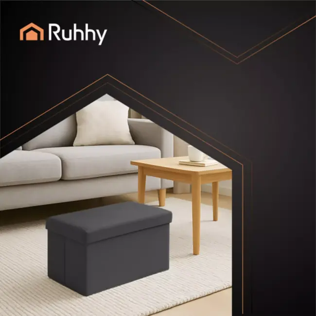 Ruhhy Zwarte Fluwelen Poef 60×30×30 cm – Comfort & Stijl