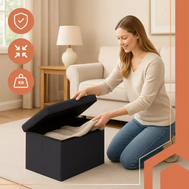 Ruhhy Zwarte Fluwelen Poef 60×30×30 cm – Comfort & Stijl