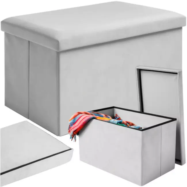 Ruhhy Lichtgrijze Fluwelen Poef 60×30×30 cm – Stijl & Comfort