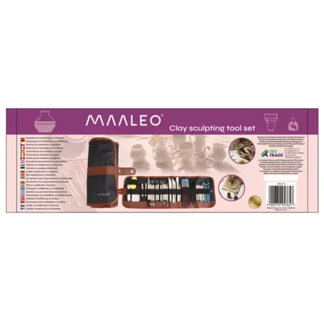Maaleo 40‑delige modelleer‑ & beeldhouwset in rol‑etui