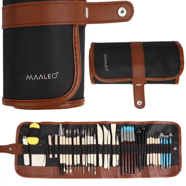 Maaleo 40‑delige modelleer‑ & beeldhouwset in rol‑etui