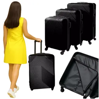 Trizand 3‑in‑1 kofferset zwart – ABS met TSA slot & 360° wielen