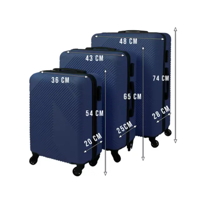 Trizand 3‑in‑1 kofferset navy‑blauw – ABS met TSA slot & 360° wielen
