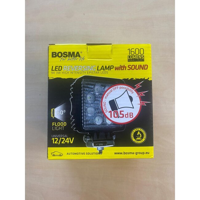 Bosma Led werklamp breedstraler - 126 x 107 x 52 mm - claxon 105 dB - waterdicht IP68 - 1600 lumen - voertuigen en bouwplaats