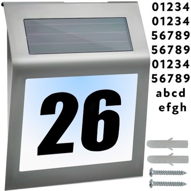 Izoxis Zilver huisnummer met schemersensor en zonnepaneel