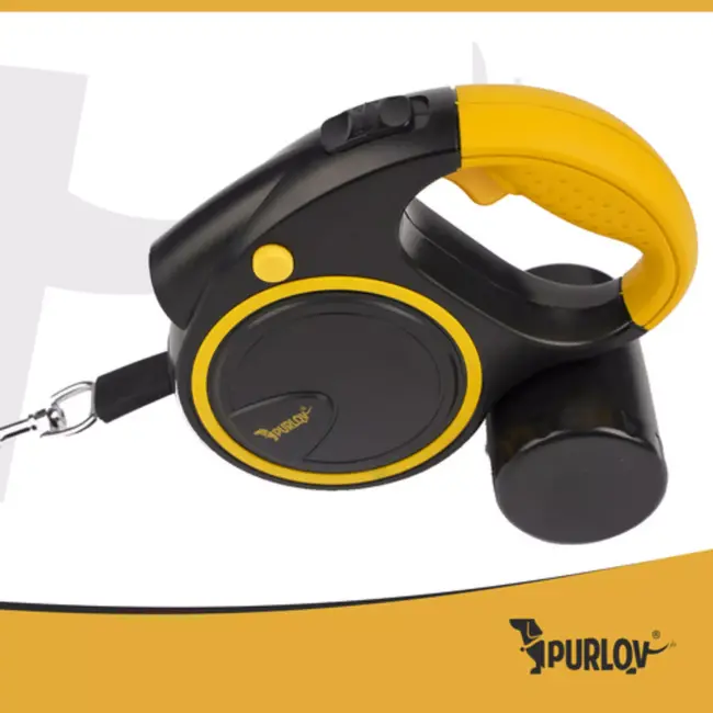 Purlov hondenlijn 5 m met LED‑zaklamp en éénhands rem – nylon band, antislip greep, tot 15 kg