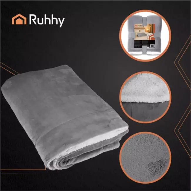 Ruhhy plaid dubbelzijdig donkergrijs 150x200 cm – warm & zacht