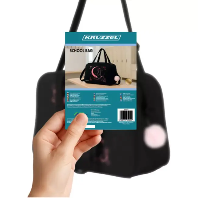 Kruzzel schooltas 13L zwart met roze kattenprint – verstelbare band en sleutelhanger