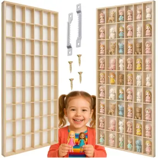 Kruzzel houten wandplank 54 vakken voor poppen of schaalmodellen tot 10 cm