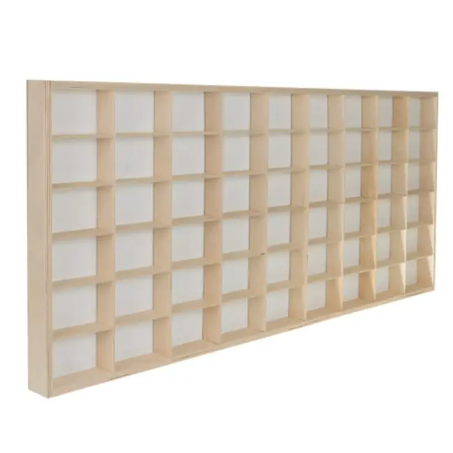 Kruzzel houten wandplank 54 vakken voor poppen of schaalmodellen tot 10 cm