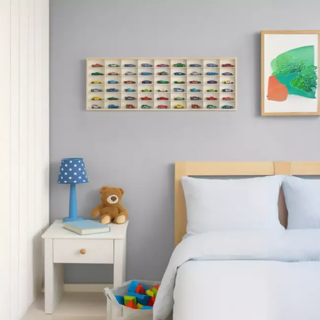 Kruzzel houten wandplank 54 vakken voor poppen of schaalmodellen tot 10 cm