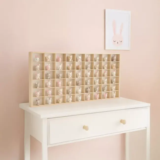 Kruzzel houten wandplank 54 vakken voor poppen of schaalmodellen tot 10 cm