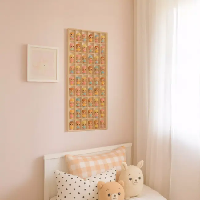 Kruzzel houten wandplank 54 vakken voor poppen of schaalmodellen tot 10 cm