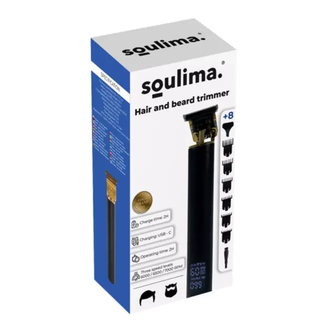 Soulima draadloze haar- en baardtrimmer – 3 snelheden en LCD-display – 6 opzetkammen, USB-C opladen