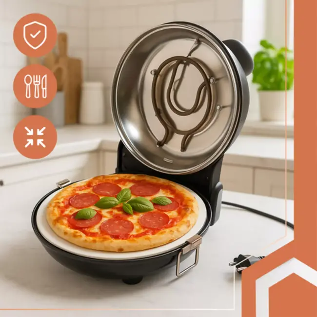 Ruhhy elektrische pizzaoven 420°C met keramische steen – compact, snel en met accessoires