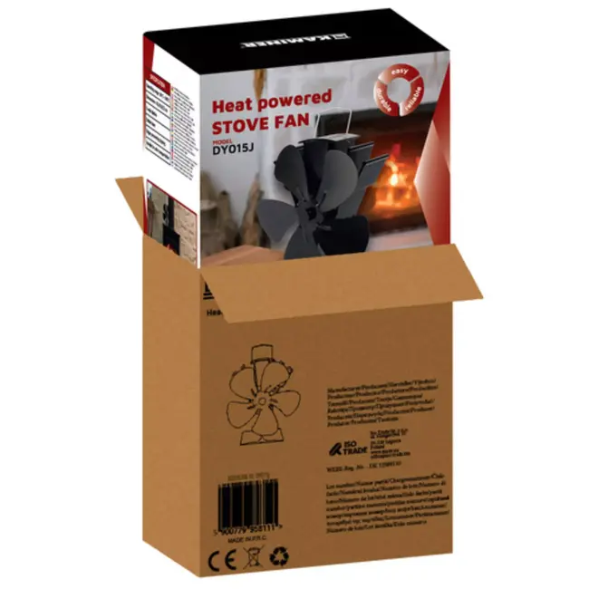 Ruhhy Haardventilator 5 bladen – zonder elektriciteit – start vanaf 60°C