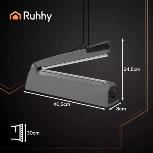 Ruhhy foliesealer 300 mm – handmatig, 255 W, instelbare tijd, voor PE, PP, PVC en noppenfolie