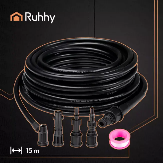 Ruhhy pijpreinigingsslang 15 m – hogedruk, 138 bar – met 4 adapters