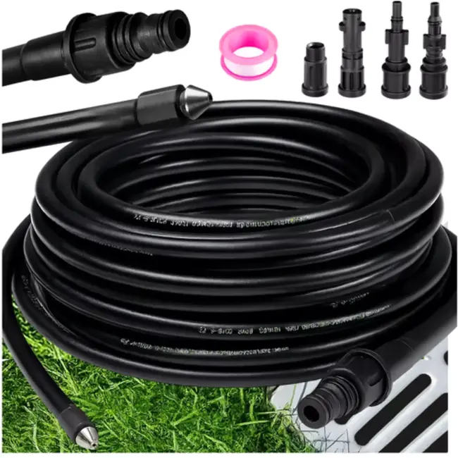 Ruhhy pijpreinigingsslang 20 m – hogedruk, 138 bar met 4 adapters