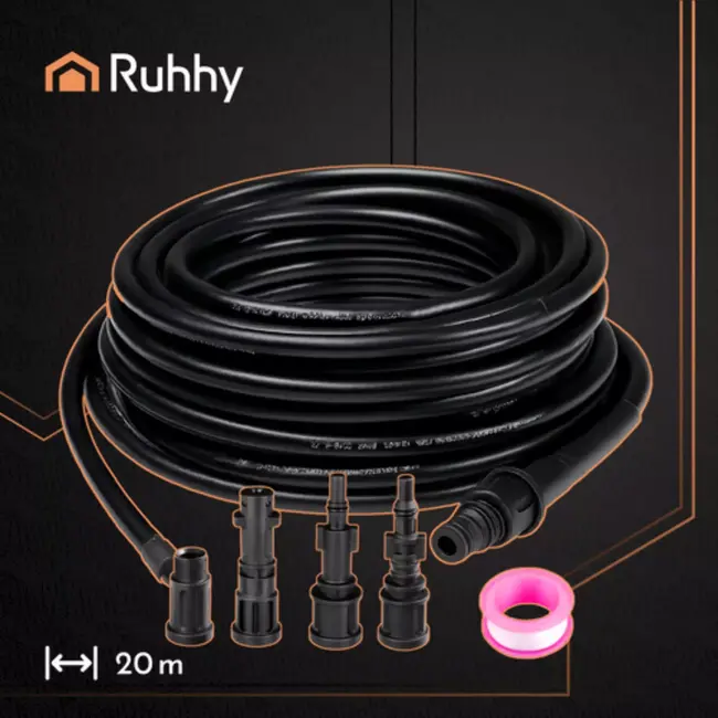 Ruhhy pijpreinigingsslang 20 m – hogedruk, 138 bar met 4 adapters