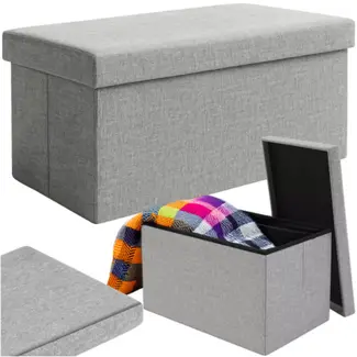 Ruhhy grijze poef 110L – opvouwbaar met opbergruimte – 76x38x38 cm, waterafstotend