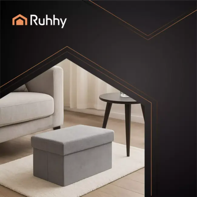 Ruhhy grijze poef 110L – opvouwbaar met opbergruimte – 76x38x38 cm, waterafstotend