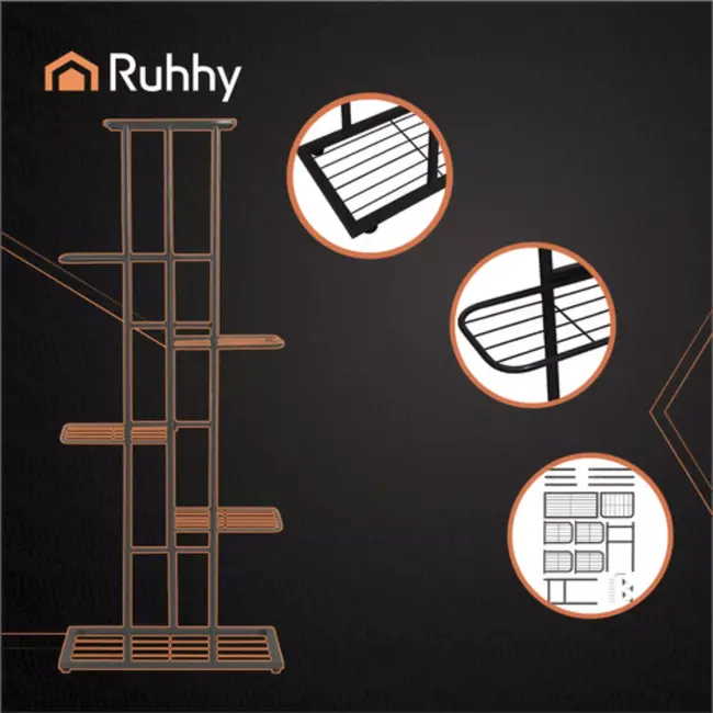 Ruhhy bloemenstandaard 6 niveaus metaal zwart 106 cm - staal zwart