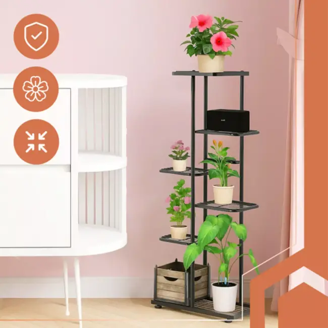 Ruhhy bloemenstandaard 6 niveaus metaal zwart 106 cm - staal zwart