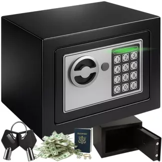 Ruhhy elektronische kluis met cijferslot en noodsleutel - compact zwart 23x17x17,5 cm