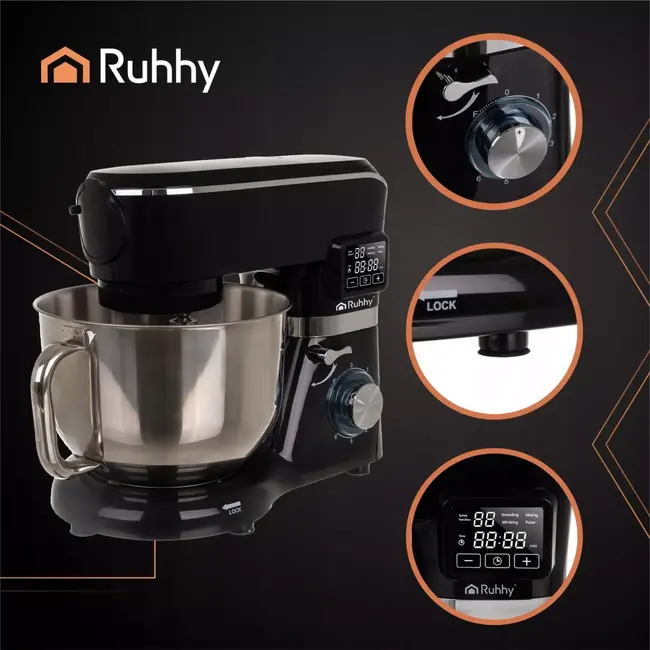 Ruhhy keukenmachine 6,2L verwarmde kom + blender 2300W – mixer, blender, vleesmolen en pastamaker