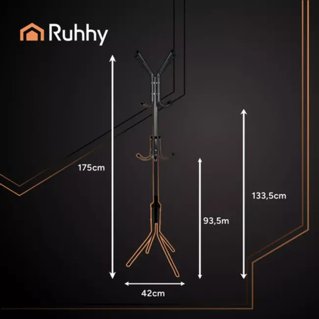 Ruhhy staande kapstok 170 cm zwart – stevig en modern – vrijstaand met meerdere haken