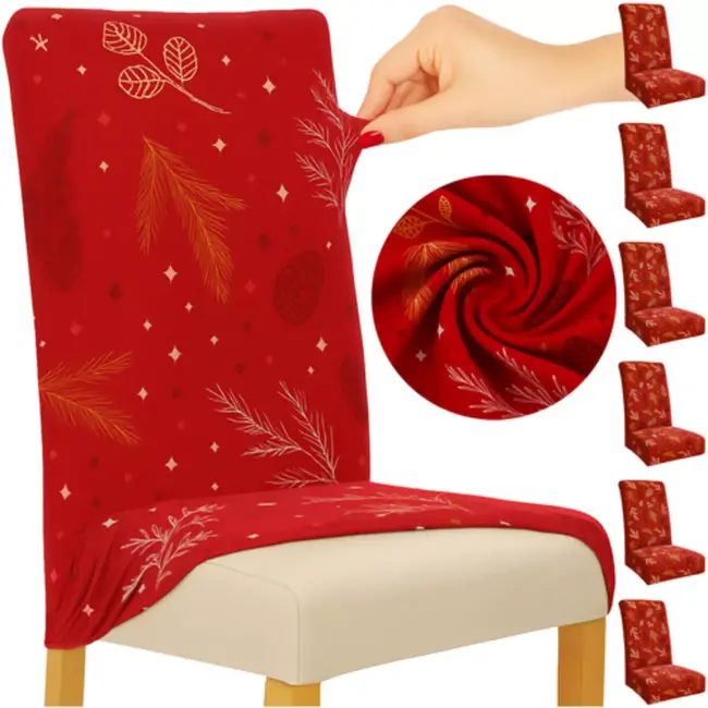 Ruhhy stoelhoezen rood 6 stuks – elastisch en wasbaar