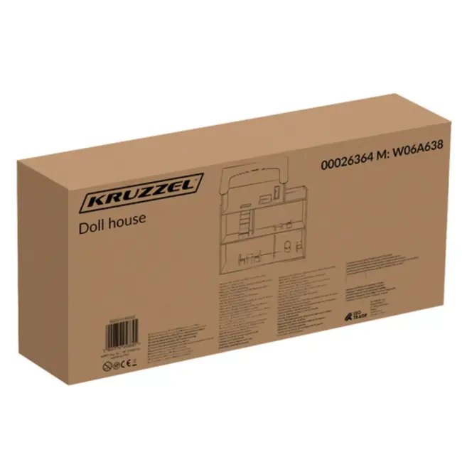 Kruzzel houten poppenhuis – 3 verdiepingen met meubels, LED-verlichting en accessoires