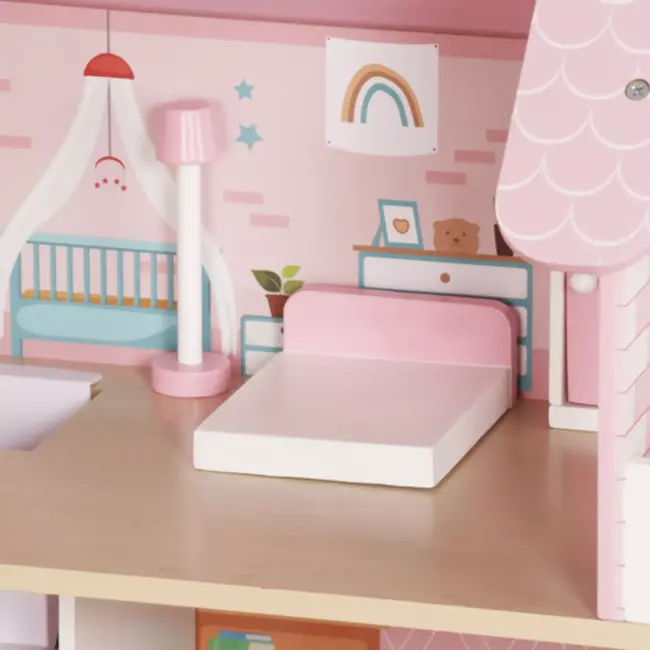 Kruzzel houten poppenhuis – 3 verdiepingen met meubels, LED-verlichting en accessoires