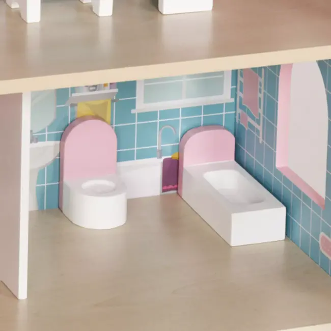 Kruzzel houten poppenhuis – 3 verdiepingen met meubels, LED-verlichting en accessoires