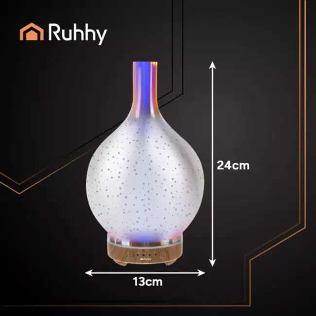 Ruhhy aroma diffuser 200ml – luchtbevochtiger met 3D-effect, verlichting en oliën