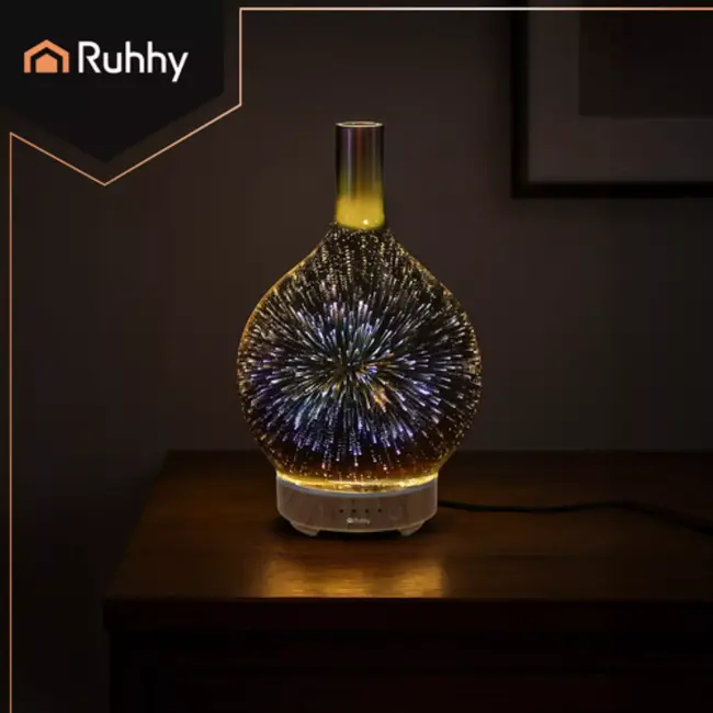 Ruhhy aroma diffuser 200ml – luchtbevochtiger met 3D-effect, verlichting en oliën