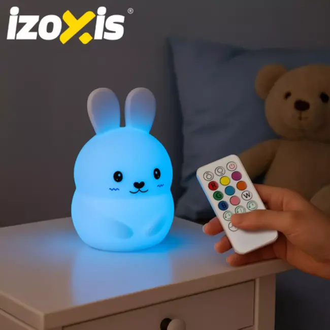 Izoxis RGB nachtlamp konijn – met afstandsbediening – siliconen lamp met kleuren - met USB-oplader