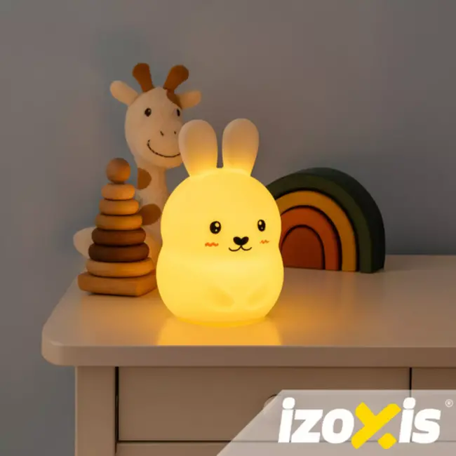 Izoxis RGB nachtlamp konijn – met afstandsbediening – siliconen lamp met kleuren - met USB-oplader