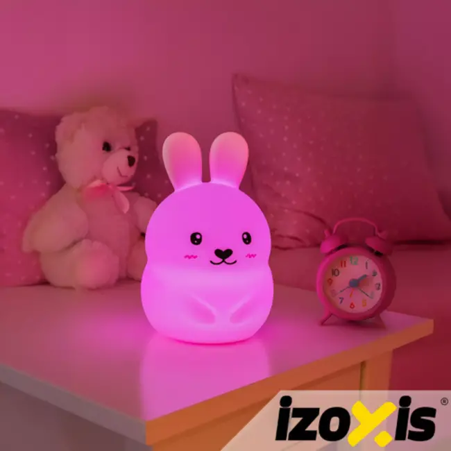 Izoxis RGB nachtlamp konijn – met afstandsbediening – siliconen lamp met kleuren - met USB-oplader